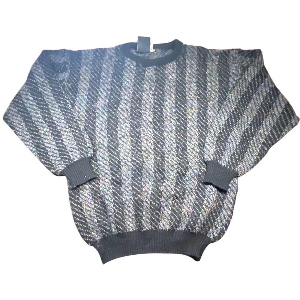 Vintage Colore Italian Wool Blend Textured Stripe Sweater M Black‎ Multi